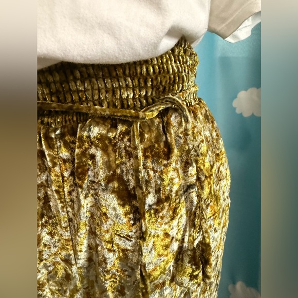 Anthropologie crushed velvet track pants in yellow green. XS - Picture 6 of 9